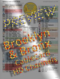 PREVIEW Image of Optimum CableCARD HD Channels for both Brooklyn and The Bronx, NY. This is a preview image of the PDF file that is available for download and printing at home. Search-friendly too!