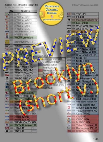 PREVIEW image of Verizon FIOS TV Channel Lineup Guide for Brooklyn, NY. This is a preview image of the PDF file that is available for download and printing at home. Search-friendly too!