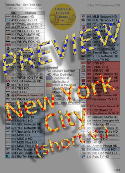 PREVIEW image of Verizon FIOS TV Channel Lineup Guide for NYC (Manhattan). This is a preview image of the PDF file that is available for download and printing at home. Search-friendly too!