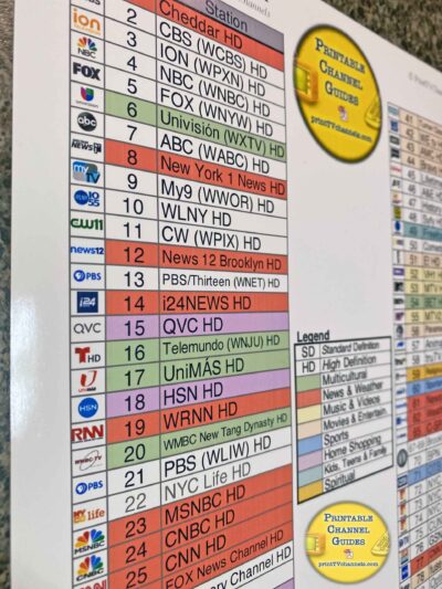 Side view photo of our print-friendly channel listings for Optimum TV cable subscribers in New York and New Jersey states. TV Station logos are crisp, high-resolution images making it easier to find a channel of interest.