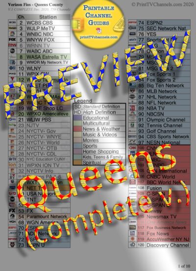 PREVIEW image of Verizon FIOS TV Channel Lineup Guide for Queens, NY. This is a preview image of the PDF file that is available for download and printing at home. Search-friendly too!
