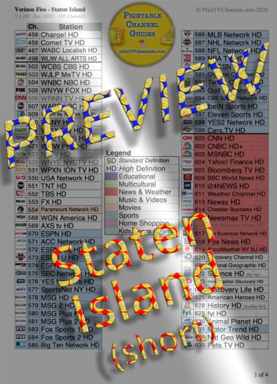 PREVIEW image of Verizon FIOS TV Channel Lineup Guide for Staten Island, NY. This is a preview image of the PDF file that is available for download and printing at home. Search-friendly too!