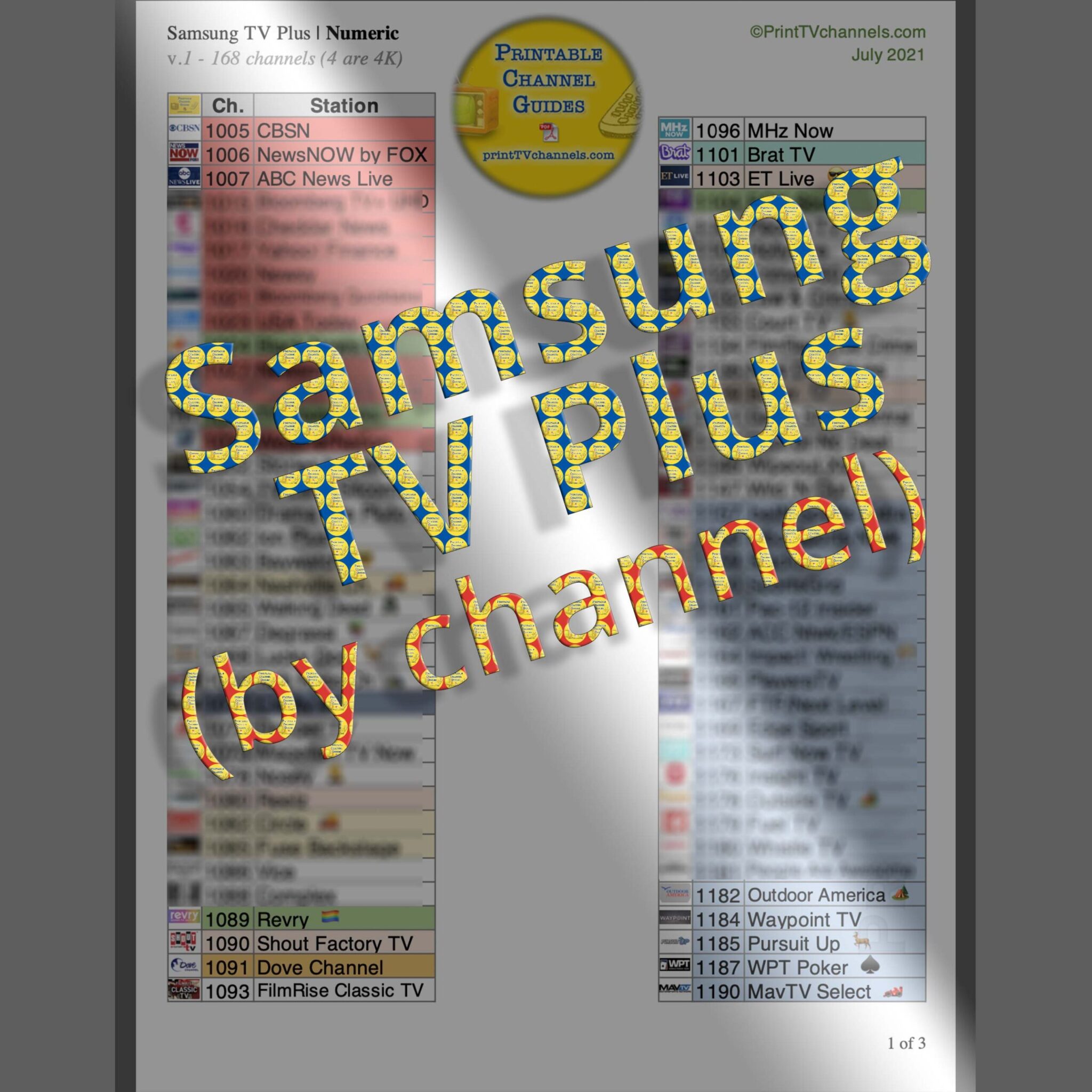 Samsung TV Plus Channel Guide Printable PDF By Channel Number