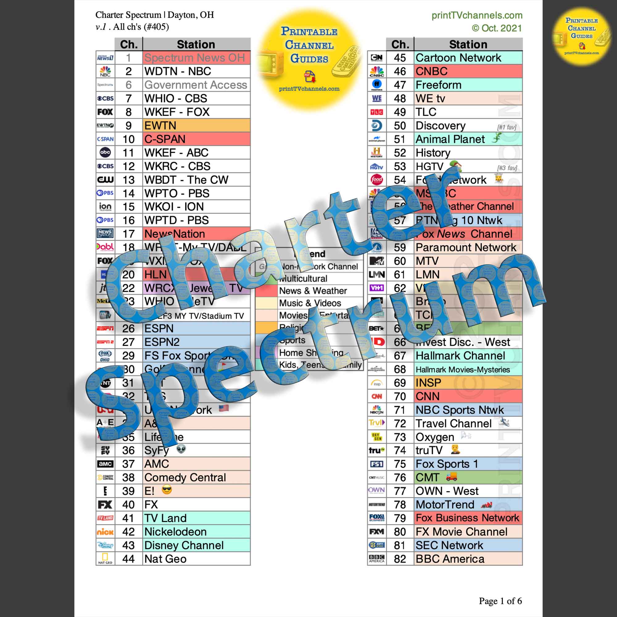 charter spectrum tv stream channel list 2017