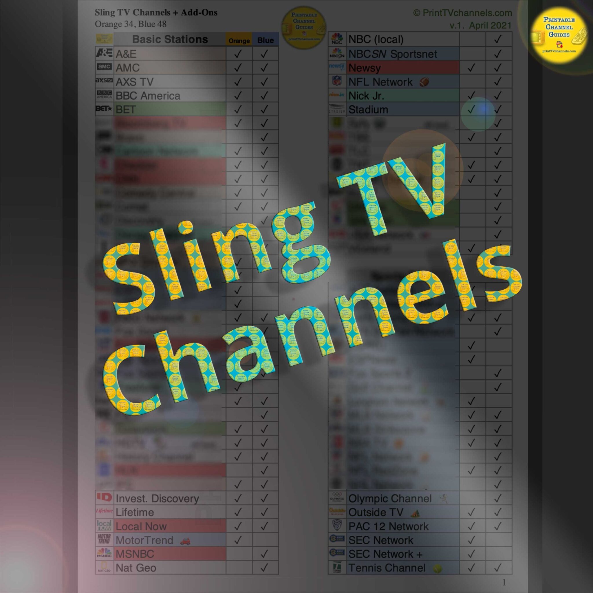 Sling TV Channel List Compare Orange and Blue Packages by Channel