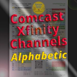 Printable Comcast Channel Guide. Arranged alphabetically by TV station.