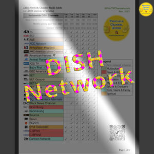 Preview Image (clean): Listing of all DISH Network TV stations under the main prebuilt packages: Flex 50, Top 120, Top 120+, Top 200, Top 250 and America’s Everything Pack. Different than our DISH Channel Guides (which provide channel numbers), this is a spreadsheet-style table listing of TV stations for the various bundle packs. v1. Created Nov. 2021.