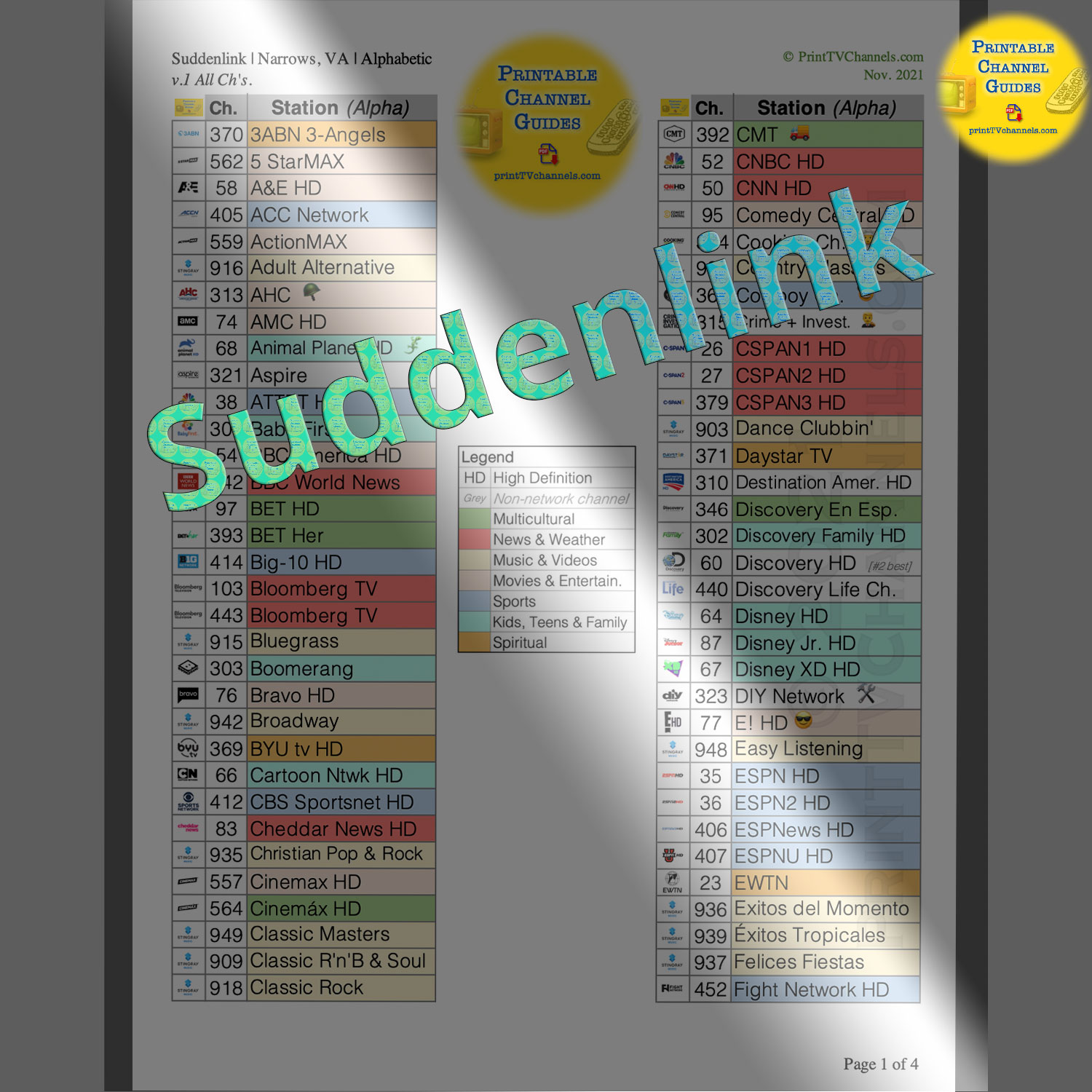 Suddenlink TV Guide Channel Lineup (alphabetic)