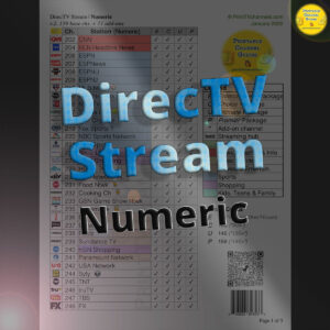 Preview Image: DirecTV Stream Channel Guide by Channel Number - Printable PDF channel guide of all TV stations. Helpful to see the entire channel lineup as well as to compare the four main plans ("Entertainment, Choice, Ultimate and Premier"). Version 2, updated December 26, 2021.