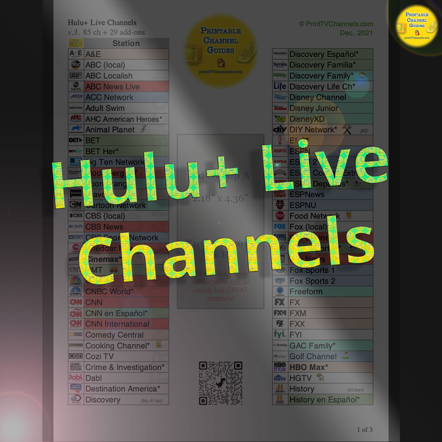 Printable Hulu List of Channels Free Print Friendly PDF Channel Lineup