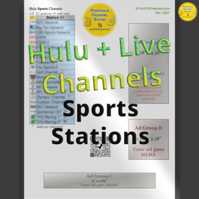 Hulu Sports Channel Lineup — Printable PDF channel table. Updated Dec. 2021.