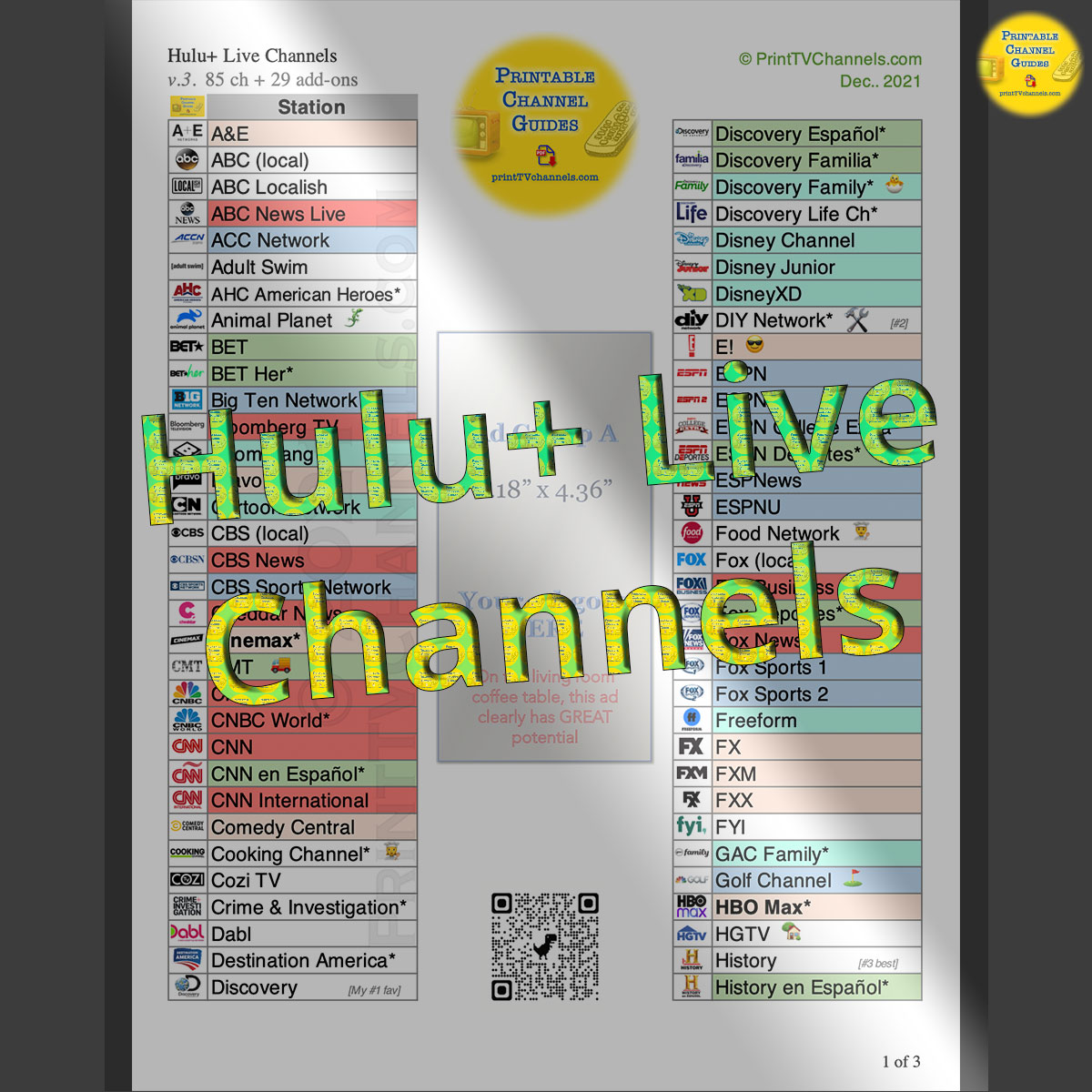 current channel list for streaming tv