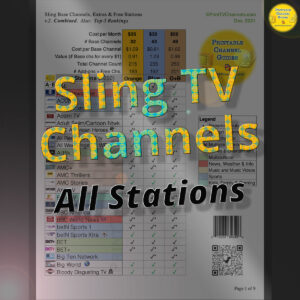 Sling TV channel lineup guide (Dec. 2021) —All Sling TV stations in a single channel table. Includes all base channels as well as add-ons and premium channels in the three plans: Orange, Blue and Orange + Blue.