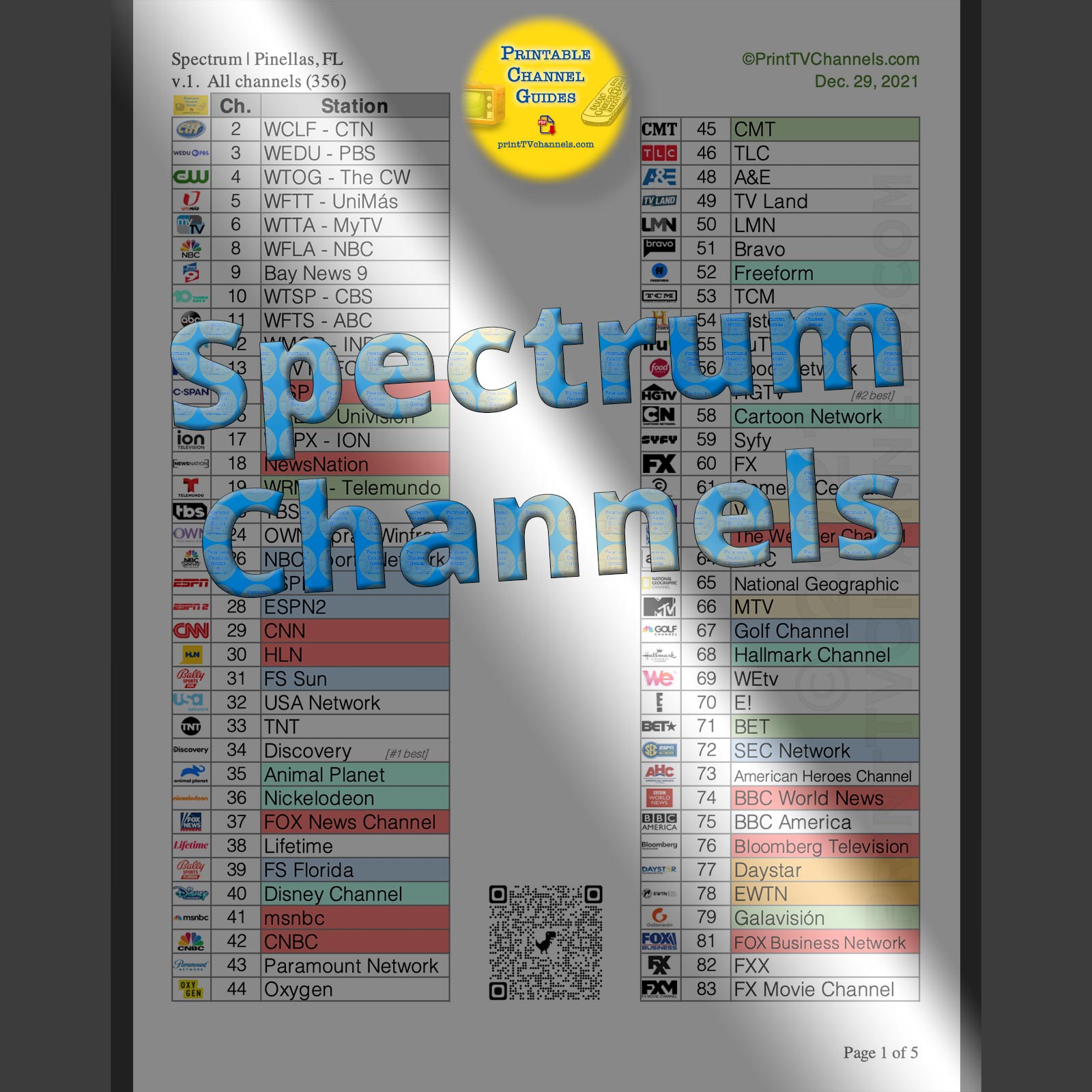 Printable Channel Guide For Spectrum To Print Respective Local Lineup 