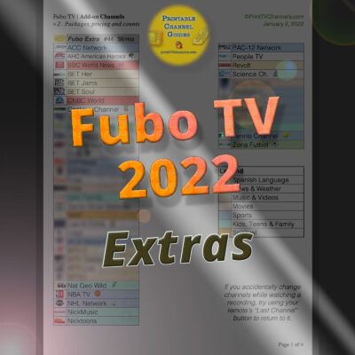 Fubo Channels | Extras Lineup (Add-ons) | Free Fubo TV Printable PDF