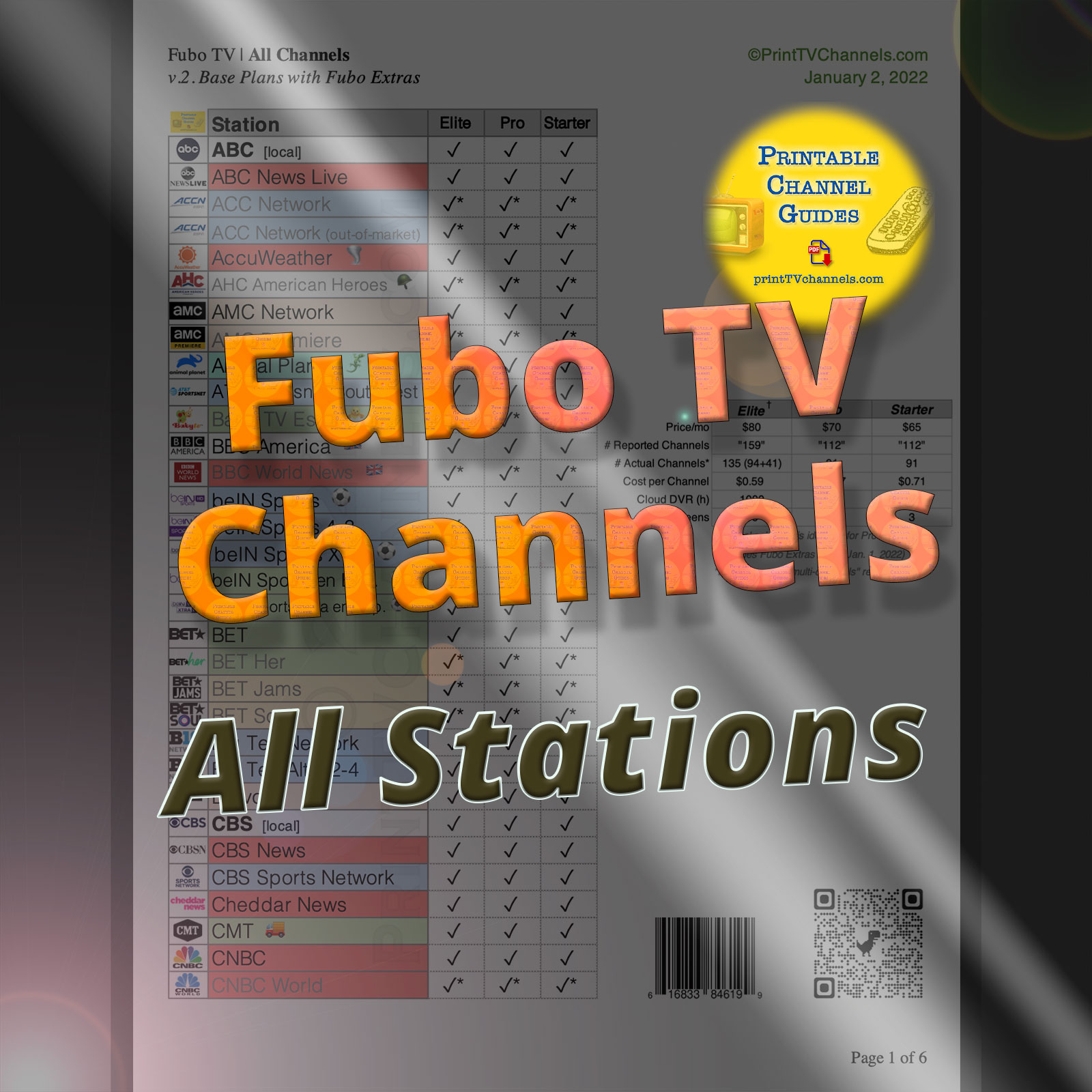 Fubo TV Channel Lineup | Base Plans with Add-ons | Printable 2022