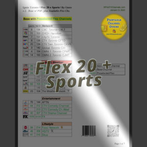 Clean preview image of our PDF. Rogers Ignite Flex 20 + Sports channel lineup guide for Toronto.