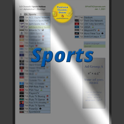 LG Sports Channels on LG TVs. Printable PDF channel lineup. v.1. January 2022.