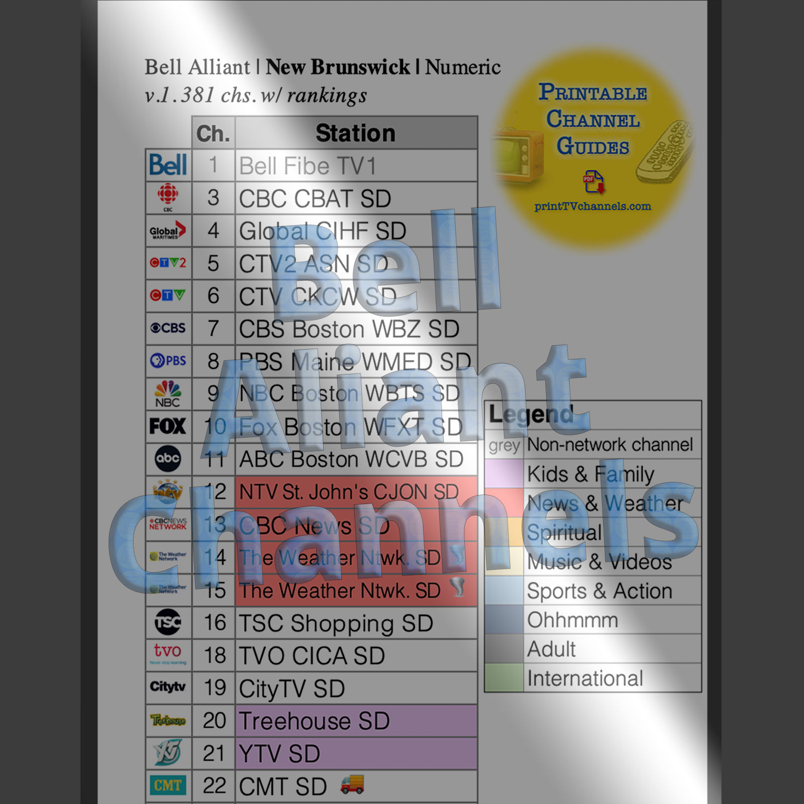 Bell Aliant TV Channels | New Brunswick | Alphabetic PDF 2022 | Free!