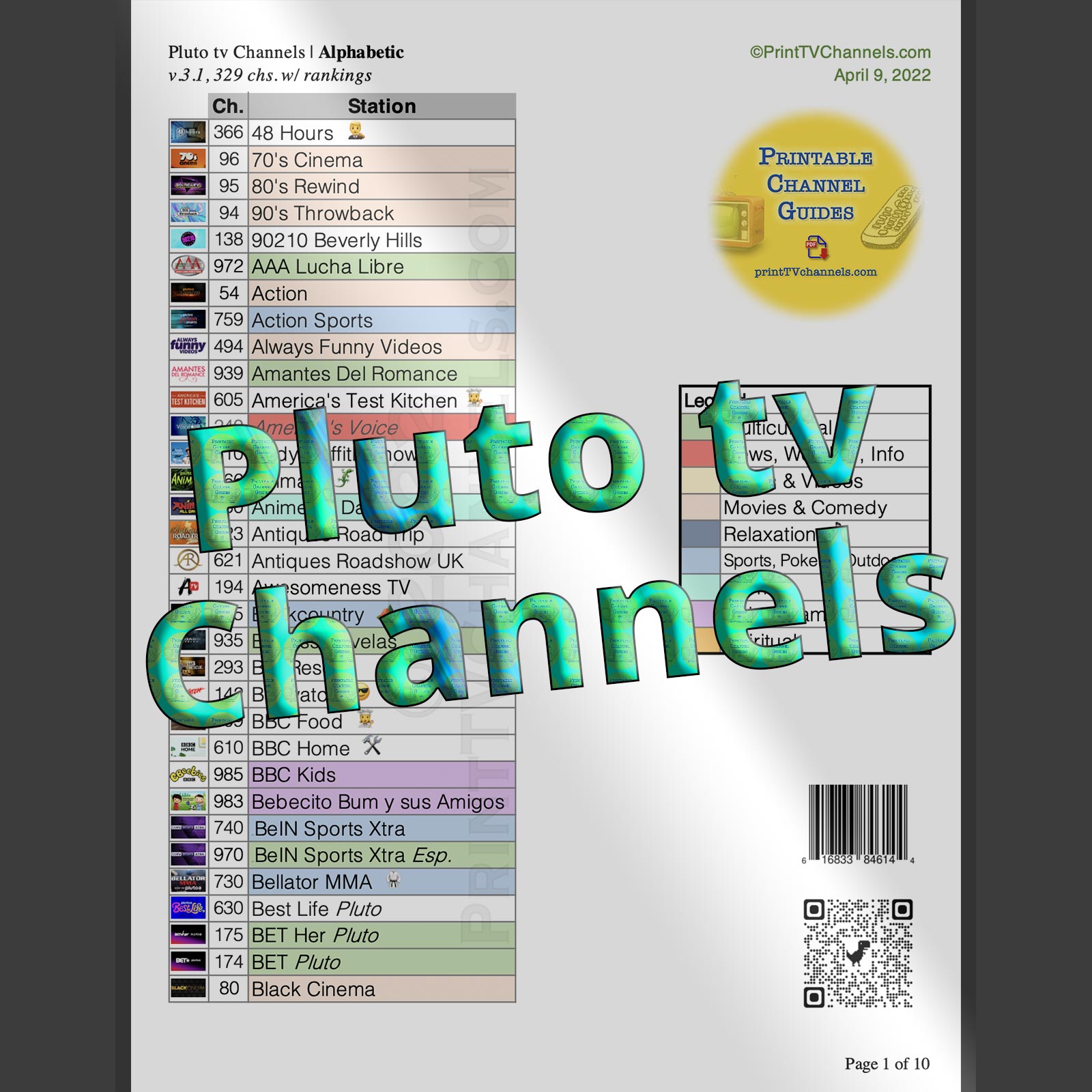 Printable Pluto TV Channel Guide Lineup 2022 TV Channel Guide PDF