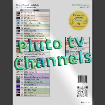Pluto Channel List of TV Stations (alphabetic) 2022