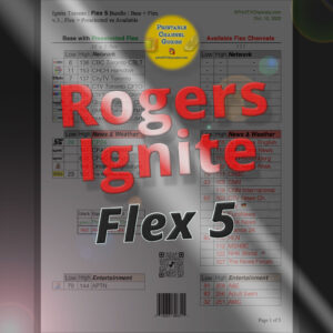 Preview of Rogers Ignite FLEX-5 Channel Lineup (v.3, Oct. 2023) — All flex channels are listed in a printable, large font channel guide. This includes preselected and available flex channels. Ignite Flex-5 has 35 channels plus 5 flex.