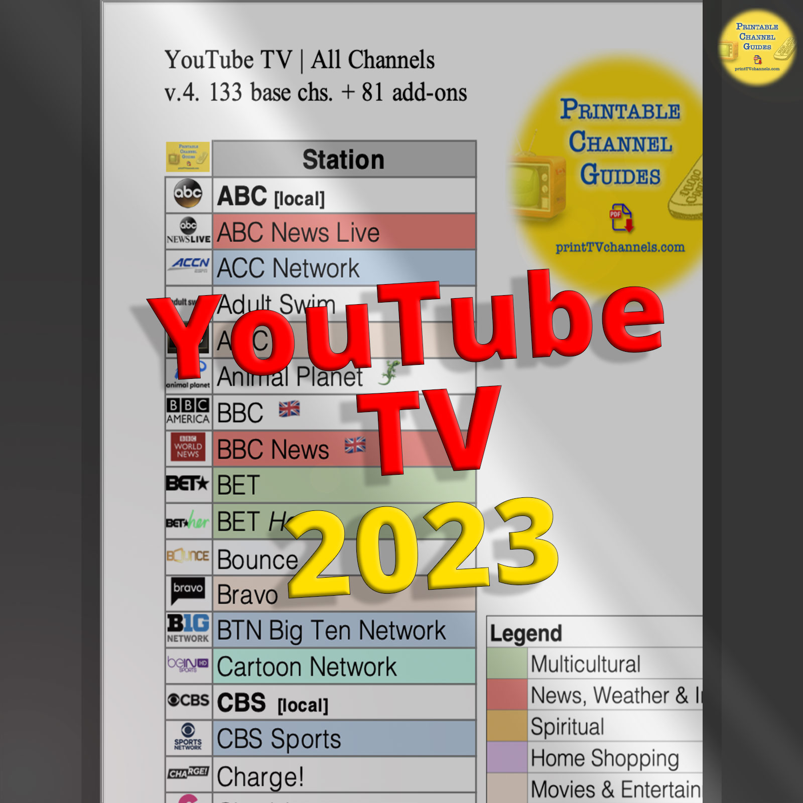 YouTube-Channel-Listing Print-Friendly 2023 – What channels are on Youtube TV