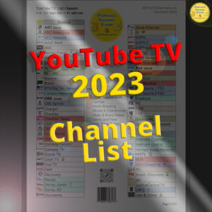 YouTube TV Channels Lineup List (v.4, Nov. 2023) Preview Image —Listing of all YouTube TV YTTV live channels including add-ons and sports. Free print-friendly PDF for download. Color coded channel guide makes it easier to see what channels are in Youtube TV.